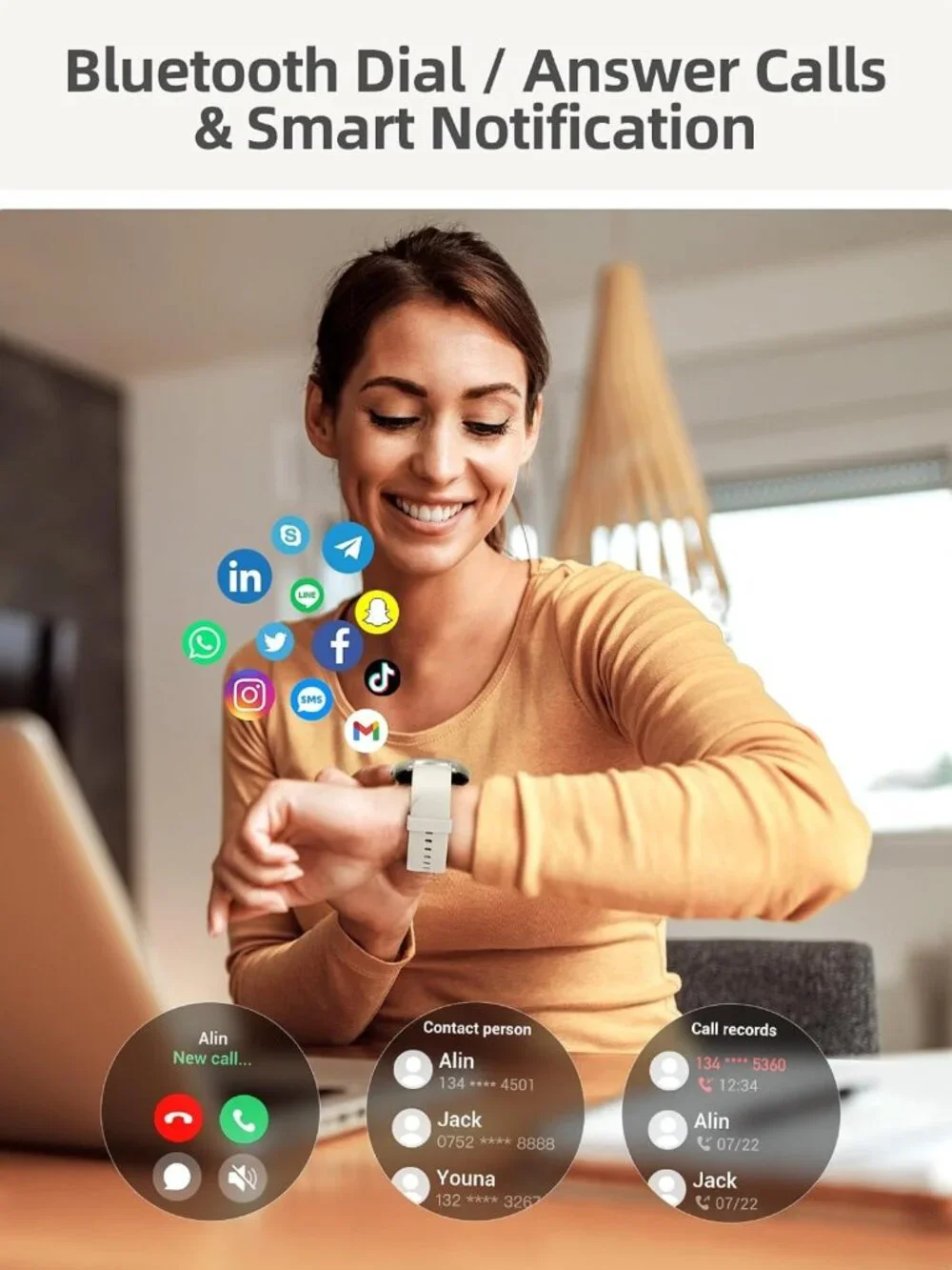 Smartwatch with Call Function, Fitness Tracker for Men & Women, Health Monitor